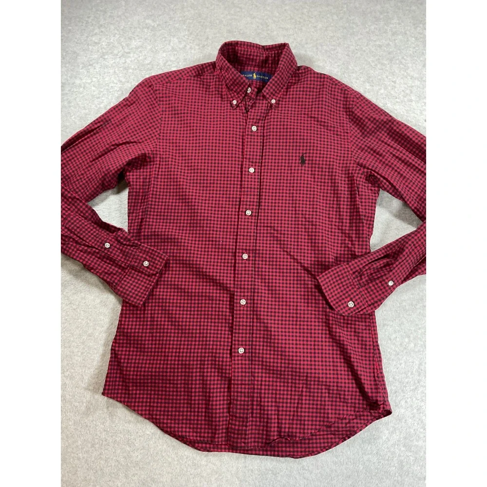 Ralph Lauren Mens Red Black Gingham Check Cotton Button Down Shirt Small S 2237